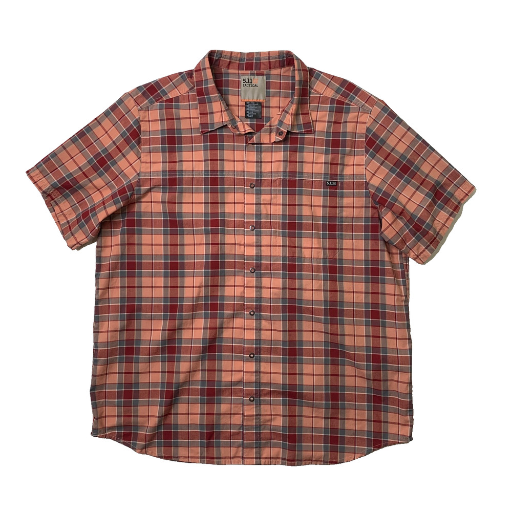 5.11 Tactical Shirt Men L Large Salmon Ruby Wyatt Short Sleeve Plaid Snap Button